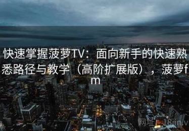 快速掌握菠萝TV：面向新手的快速熟悉路径与教学（高阶扩展版），菠萝fm